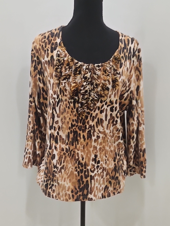 Ruby Rd. Tops - RUBY Rd. Women's Leopard Print Ruffle Trim Women's Top. Size L